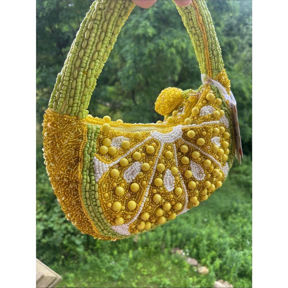 🍋 LEMONS 🍋 Hand-Beaded Yellow & Green Women's Shoulder Bag - viral beaded bags - Picture 7 of 10